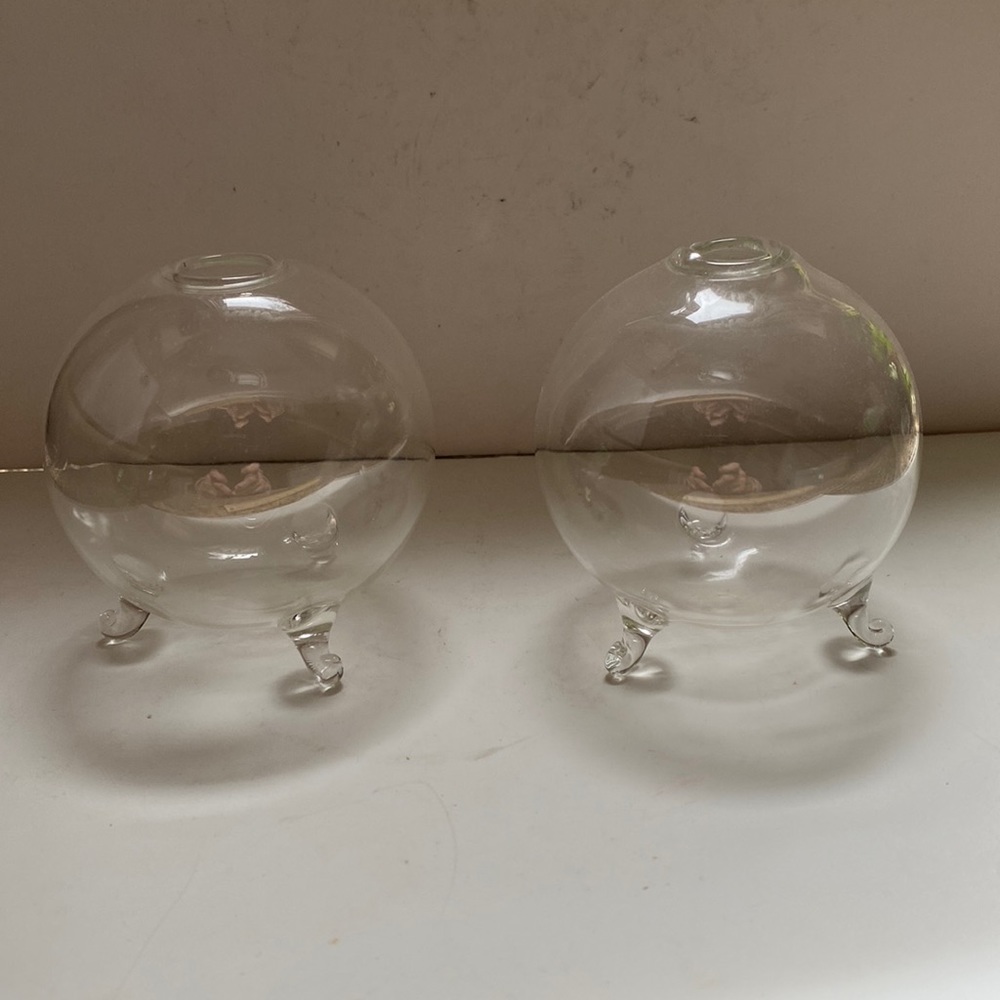 Marino Two Round vintage blown glass footed bud vases
